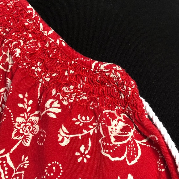 ⭐️ Lauren Jeans by Ralph Lauren Red Blouse White Floral Print with Tie - MEDIUM - Picture 6 of 12